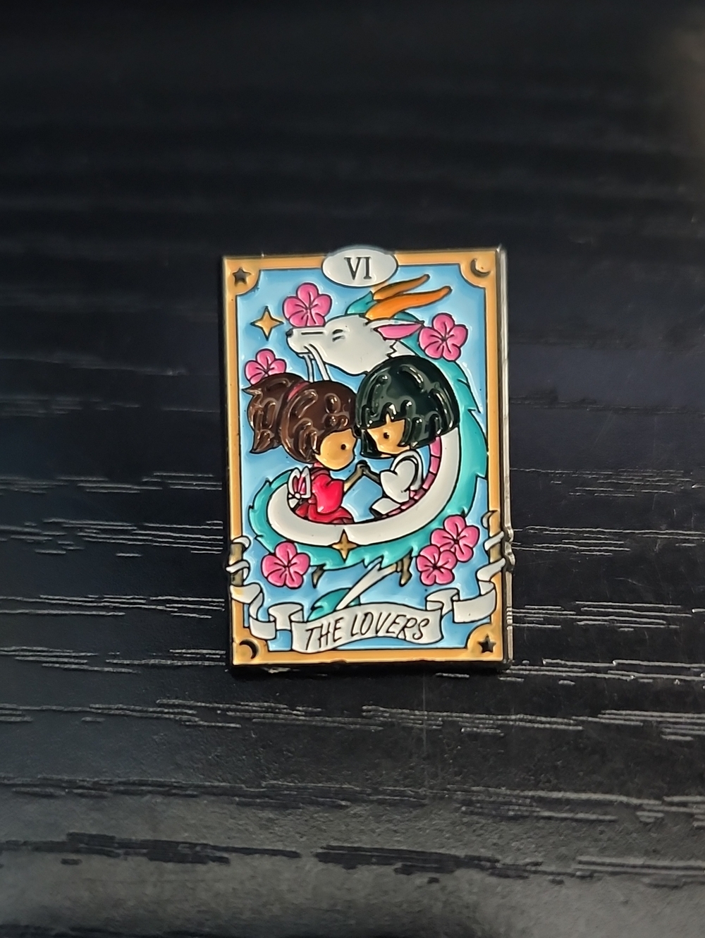 Studio Ghibli Inspired Tarot Card Enamel Pin "The Lovers"